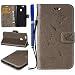 Produktbild FESELE Schmetterling Lederhülle für [Huawei Nova] Ledertasche Handytasche Brieftasche Hülle, Huawei Nova Prägung Design Muster Schmetterling Blume Lanyard Leder Case Handytasche Vintage Schutztasche Klappetui Schlanke Hülle Magnetverschluss Flip Cover Kartenfach und Ständer Standfunktion + Blau Eingabestift-Butterfly,Grau