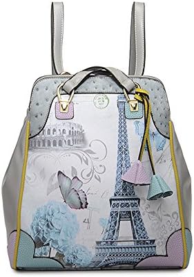 Women's Ladies Girls Backpack Europe And The United States Wind Pu Female Package Trend Large Capacity Retro Shoulder Double Shoulder Bag Personality Elegant Fashion Printing Fashion Travel Student Bag(28*12*33Cm)