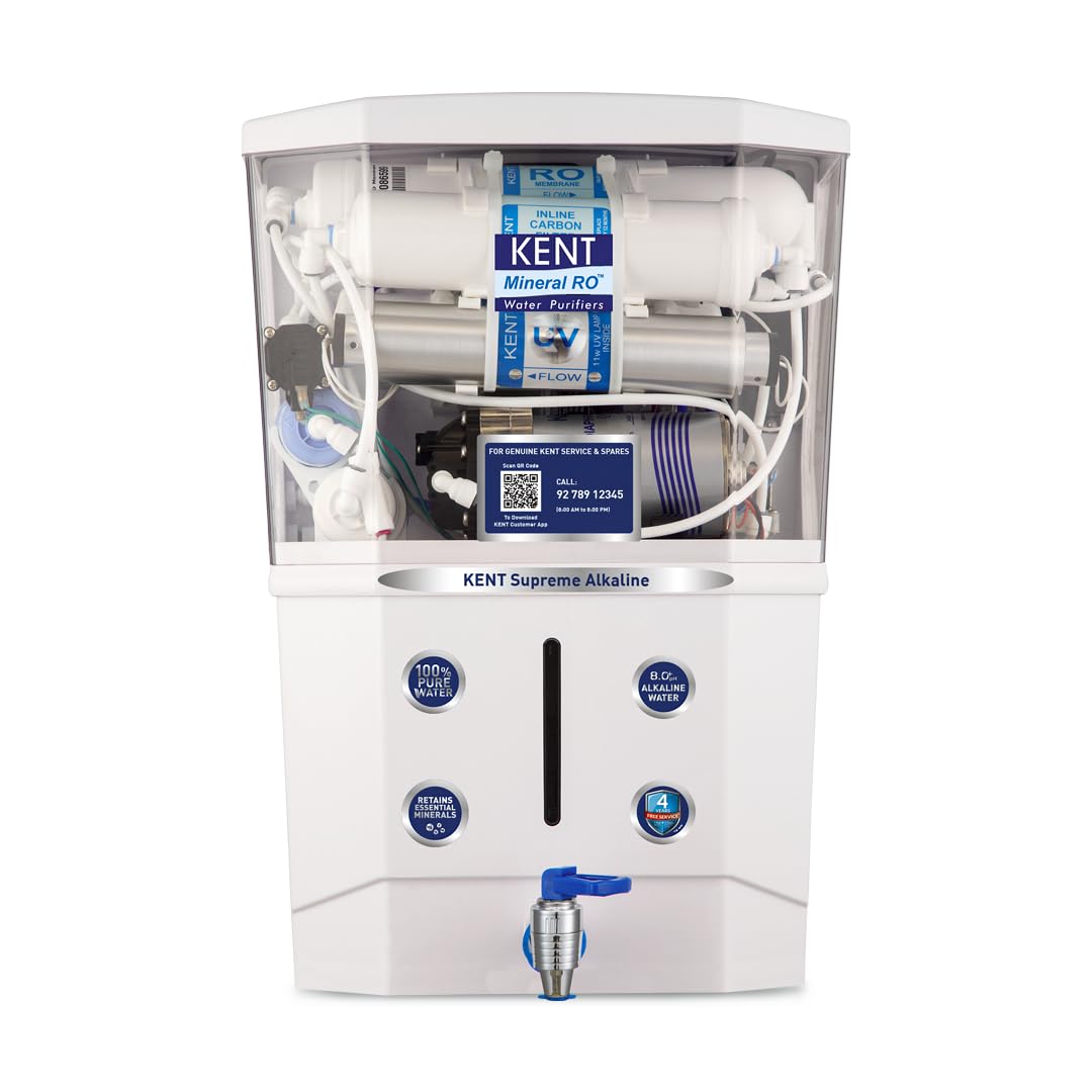 KENT Supreme Alkaline RO Water Purifier | 4 Years Free Service | ISI & NSF Certified | RO + UV + UF + Alkaline + TDS Control 