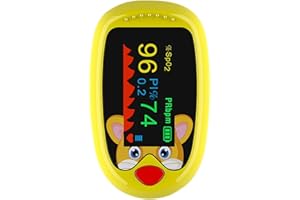 FONCBIEN Pulsoximeter Fingeroximeter，Pulsoximeter für Kinder mit TFT-Display – Tragbarer Fingerclip-SpO2-Monitor zur Messung von Blutsauerstoff & Herzfrequenz | Schnelle Ergebnisse in 3-5 Sekunden (gelb)