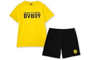 Borussia Dortmund Unisex – piżama BVB dla dorosłych, czarno-żółta, koszula, spodnie, ekskluzywna kolekcja, napis Bvb09, 100% bawełna, krótka
