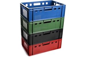 BirnePower Fleischerkiste Fleischkiste Eurofleischerkiste E2 Stapelkiste Kiste Eurobox Lagerkiste Metzgerkiste Box 60x40x20 cm (Blau, 3)