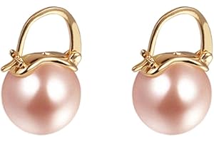 YAXUN Pearl Earrings Women's Earrings Golden Gold-Plated Earrings 15 mm Champagne Gold Colour Large Beads Drop Hanging Earrings Jewellery Gifts for Women Girls, Shell, Pearl