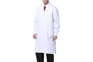 ZXK CO White Lab Coat, Laboratory Coat, Scientist Costume Adult, Unisex Long-Sleeve Medical Coat, Large Side Pockets Doctor Outfit Fancy Dress Costume for Men and Women Lapel Collar