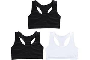 FUIPVGI 3 Piezas Sujetador Niña, Sujetador de Niña Algodón Top, Top Deportivo Niñas Sujetadors Deportivo Ropa Interior Sujetadors de Entrenamiento No Acolchado para Niñas 8 a 14 años (2Negro, 1Blanco)