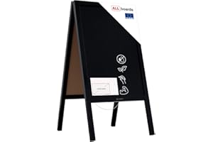 ALLboards Chevalet Stop Trottoir avec Cadre en Bois Laqué Noir 118x61cm, Chevalet Ardoise