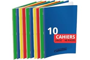CONQUERANT Conquérant Lot de 10 Cahiers Classique 24x32cm Grands Carreaux Seyès 48 Pages Agrafées, Couleurs Assortis