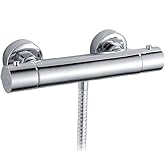 Eumatenova Grifo termostático de ducha con tope de seguridad de 38 °C, cromo, tamaño G 1/2