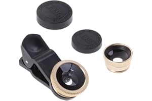 Hemobllo Universal Portable Cell Phone Camera Lens Super Wide Angle Lens Macro Lens and Fisheye Lens Clip on 3 in 1 Mobile Phone Lens for iPhone 6S/7/8/X (Golden)