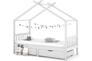 Festnjght Cama Infantil Tipo Montessori, Estructura de Cama Infantil,Cama Montessori,Cama con Cajones,Cama Casita Madera Natural para Niño y Niña, 90 x 200 cm Blanco