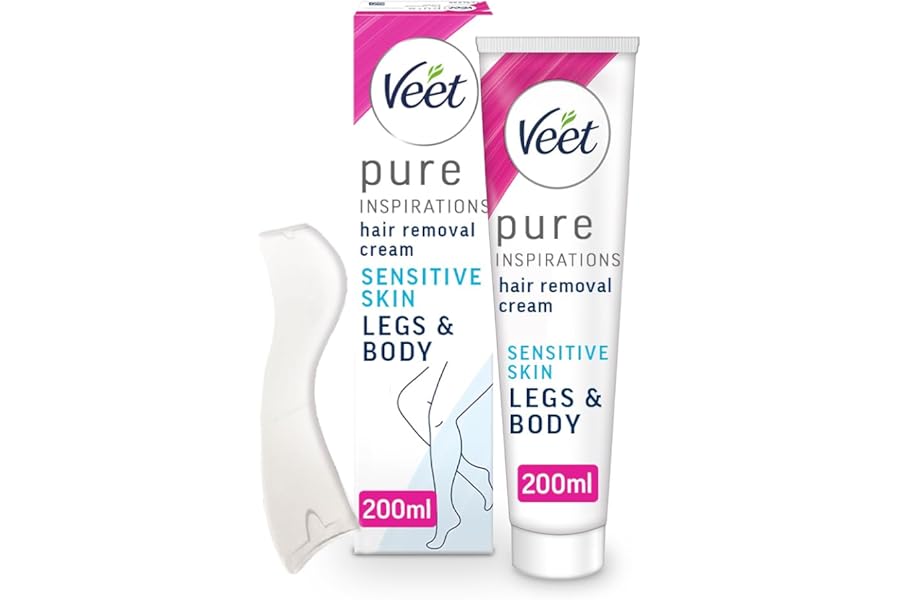 Veet Pure Sensitive Hair Removal Cream 200 ml - Leg Depilatory for Smooth, Exfoliated, and Hydrated Results with Shea Butter