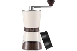 Vucchini Manual Coffee Grinder with External Adjustable Coarseness 8 Level Milky White Conical Ceramic Burr Black Portable Mill for Home Office Travelling