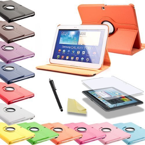 3in1 SET 360° Tab3 10.1 Schutzhülle + Folie + Pen Samsung Galaxy Tab 3 P5200 P5210 P5220 Tasche Etui (Orange)