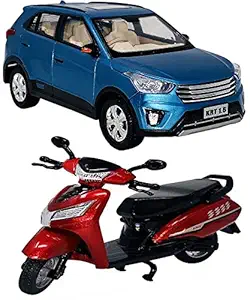 PRIYVI Car Toy for Kids Combo of Pull Back Action Creta KRT Car with Scooty Bike Toy Car for Kids and Boys (Color May Vary)