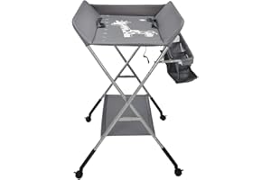 SHISHI Fasciatoio Portatile Pieghevole, Fasciatoio a Piedi per Neonati, Fasciatoio da Viaggio, Materassino Fasciatoio Impermeabile e Lavabile, Protegge la Vita (80×65×(93-99) cm, Grigio-argento D)