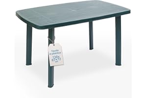 Tomaino - Mesa de jardín de plástico cuadrada – Mesa de plástico exterior para 6 plazas con patas desmontables y orificio para sombrilla – Mesa de exterior New Verde
