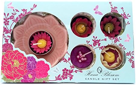 Hana Blossom 5 Handmade Scented Flower Tealights with Pink Ceramic Holder Gift Box Set