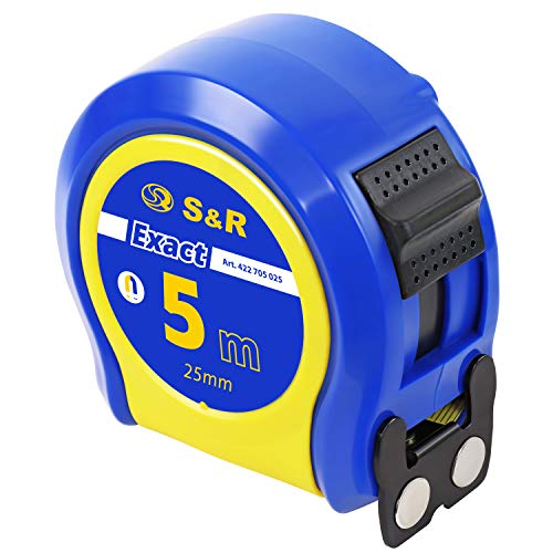 S&R cinta métrica y pulgadas de la serie Q 5m / 16 pies, Volumen 25 mm, el nylon recubierto de cinta de medición, rodillo de goma carcasa ciego resistente a los impactos