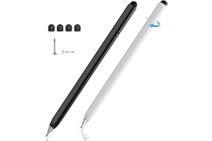 Tablet Stift Für Alle Tablets, DIGIROOT 2-in-1 Drehbarer Touchscreen Stift Hohe Sensitivität Touch Pen Für iPhone/iPad/iWatch/Surface/Smartphones and Alle Kapazitiver Touchscreens-Schwarz/Weiß