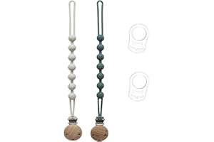 DAWOOWF 2 szt. silikonowy uchwyt na smoczek, zestaw łańcuszków na smoczek z 2 klipsami na smoczek z adapterem, uchwytem na smoczek bez BPA