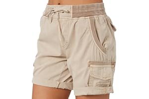 ORANDESIGNE Shorts Cargo Femme Été Léger Taille Elastique Pantalons Court Taille Haute Fermeture éclair pour Randonnée Golf Loisir Safari avec Multi-Poches