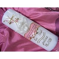 Candela Battesimo Con Scritta - 250x70 Mm, Bianco/Argento, Con Accessori Per Personalizzazione