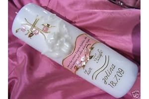 VEASION Taufkerze Kommunionkerze Junge Mädchen 250/70 mm mit schönem Spruch VT-24 inkl. Zubehör für selbstbeschriften