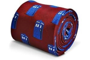 Frederick Thomas Burgundy Tie with Doctor Who Tardis Phonebox Design, 147cm Length Luxury Handmade Neckwear Ideal for Office, Formal Events, Weddings and Dinner Parties