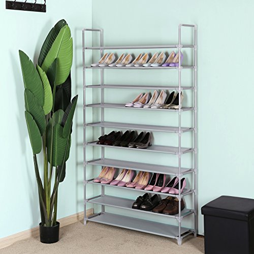 Songmics XXL 10 Ebenen Schuhregal Schuhständer, Stahlrohre (Φ16 mm), stabil Schuhschrank Schuhablage für 60 paar Schuhe grau 100 x 29 x 175 cm LSR10G - 2