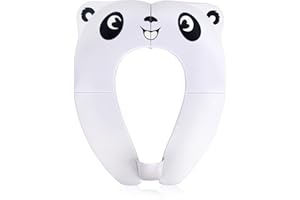 Pejoye Bébé Réducteur de Toilette, Siège Toilette Pliable Enfants, Réducteur WC Bébé Siège de Toilette Portatif pour Garçon et Fille avec 8pcs Patins Antidérapants et 1 Sac de Transport, Panda Blanc