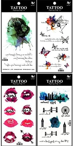 Grashine long last and look liketemporary tattoos 4pcs in one package, it's including women,red lips,colorful butterflies,buildings and bridge fake temp tatto stickers