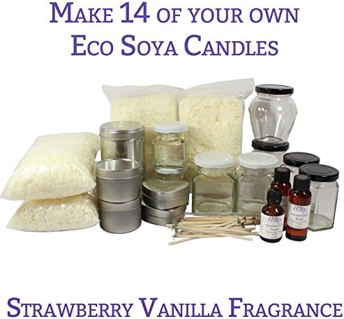 Our Family Crafts Ultimate 14 Mixed Container Candle Making Kit - Makes 14 Jar &amp; Tin Container Eco Soya Candles, Easy to Use with Full Instruction Booklet Supplied (Strawberry &amp; Vanilla)