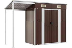 vidaXL Cobertizo Jardín Tejado Alargado, Caseta con Almacenaje, Cobertizo de Herramientas Leña, Caseta de Muebles Equipos, Acero Marrón