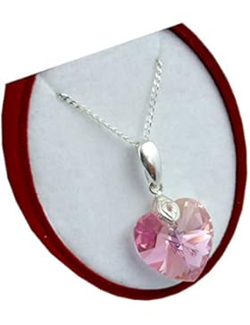 Crystals&Stones **Herz** 18 mm *Light Rose AB* mit Silberkette aus 925 Silber mit original Swarovski® Elements...
