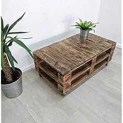Dydaya Mesa de Centro de palets, Estilo Industrial, Madera rústica recuperada, con práctico Almacenamiento para Sala de Estar