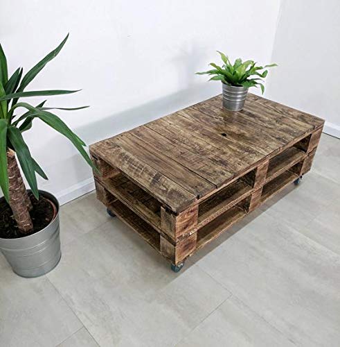 Dydaya Mesa de Centro de palets, Estilo Industrial, Madera rústica recuperada, con práctico Almacenamiento para Sala de Estar
