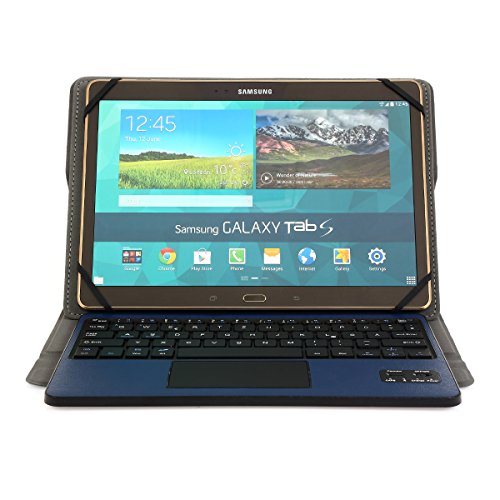 Besmall Wireless Touch Bluetooth Drahtlose Tastatur mit QWERTZ Tastaturlayout für Android Windows Tablet Smartphone(Mit PU-Hülle,Dunkelblau) - 3