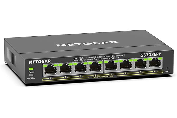 NETGEAR (GS308EPP) Switch Ethernet 8 PoE+ 124, RJ45 Gigabit (10/100/1000), Serie Plus, Positionnement Bureau ou Mur, Silencieux sans Ventilateur, Plug and Play
