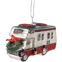 Boule De Noël Avion Avec Sapin En Verre - Rouge, 15.9x12.3x8.2 Cm, Décoration Soufflée à La Bouche Avec Paillettes
