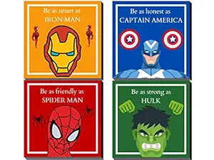 DecoDrama Quotes of IronMan, Captain America, Hulk, SpiderMan Wall Paintings for Kids Room (Standard, Size: 7.5X7.5 inches each, Multicolour) -Set of 4