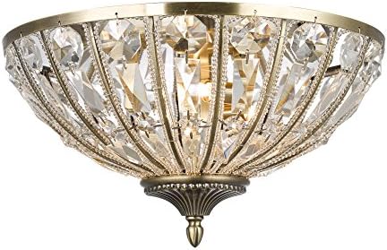 Home Collection Alison Crystal Glass Antique Brass Flush Light