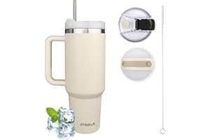 STARLA Kubek termiczny ze słomką i uchwytem o pojemności 1,2 l, 2 pokrywki, zabezpieczony przed wyciekiem, ze stali nierdzewnej, kubek termiczny do kawy, kubek na wodę, na napoje, kubek podróżny,