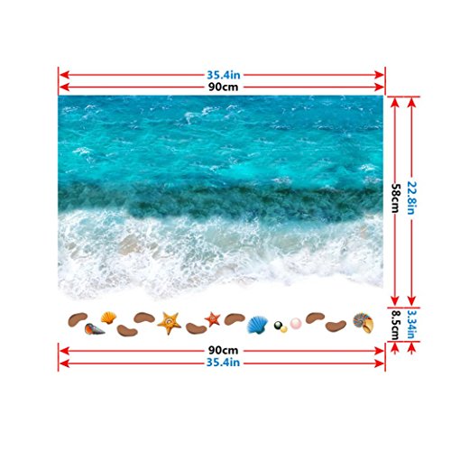 Kingko® 90 * 58 cm 3D Wellen des Meer-Strand-Ausgangs-Fußboden-Dekoration-neue Art- und Weiseseekunst-Wand-Aufkleber (F) - 4