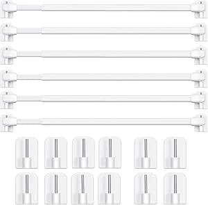 Asta Per Tende Regolabile 40-70cm - Set 2 Pezzi Con Ganci Autoadesivi Per Finestre E Armadietti - Foto 8