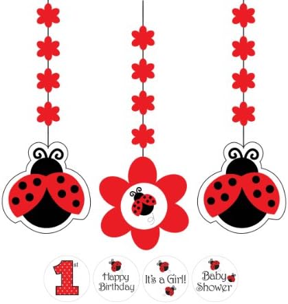 Fancy Ladybug Polka Dot Party Hanging Decorations x 3 - Baby Shower,1st Birthday,Birthday,It's a Girl