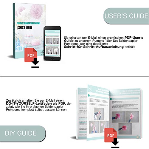 PUMPKO 10er Set Premium Seidenpapier PomPoms für Ihre Hochzeit | Pom Poms zur Deko von Geburtstagen | Papierblumen für eine besondere Party | Pompons in Weiß, Hellgrau und Grau - 6