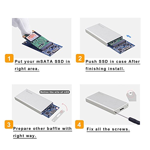 Salcar mSATA Aluminium Festplattengehäuse mit USB 3.0 Datenkabel für M50 mSATA SSD Silber - 8