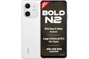 Lava Bold N2 (Siachen White, 4 GB RAM, 64 GB Storage) | 13MP AI Dual Rear Camera | Largest 6.75" HD+ Display | 5000 mAh Battery & 10W Charging | IP64 Water & Dust Proof | Charger & Phone-Case in Box
