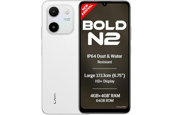 Lava Bold N2 (Siachen White, 4 GB RAM, 64 GB Storage) | 13MP AI Dual Rear Camera | Largest 6.75" HD+ Display | 5000 mAh Batte