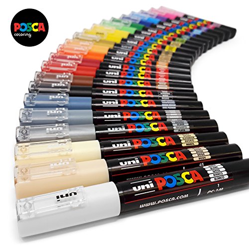 Uni Posca Pc-1 m Peinture Art marqueurs – Tissu en verre en métal Pen – Gamme complète Lot de tous les 21 Couleurs